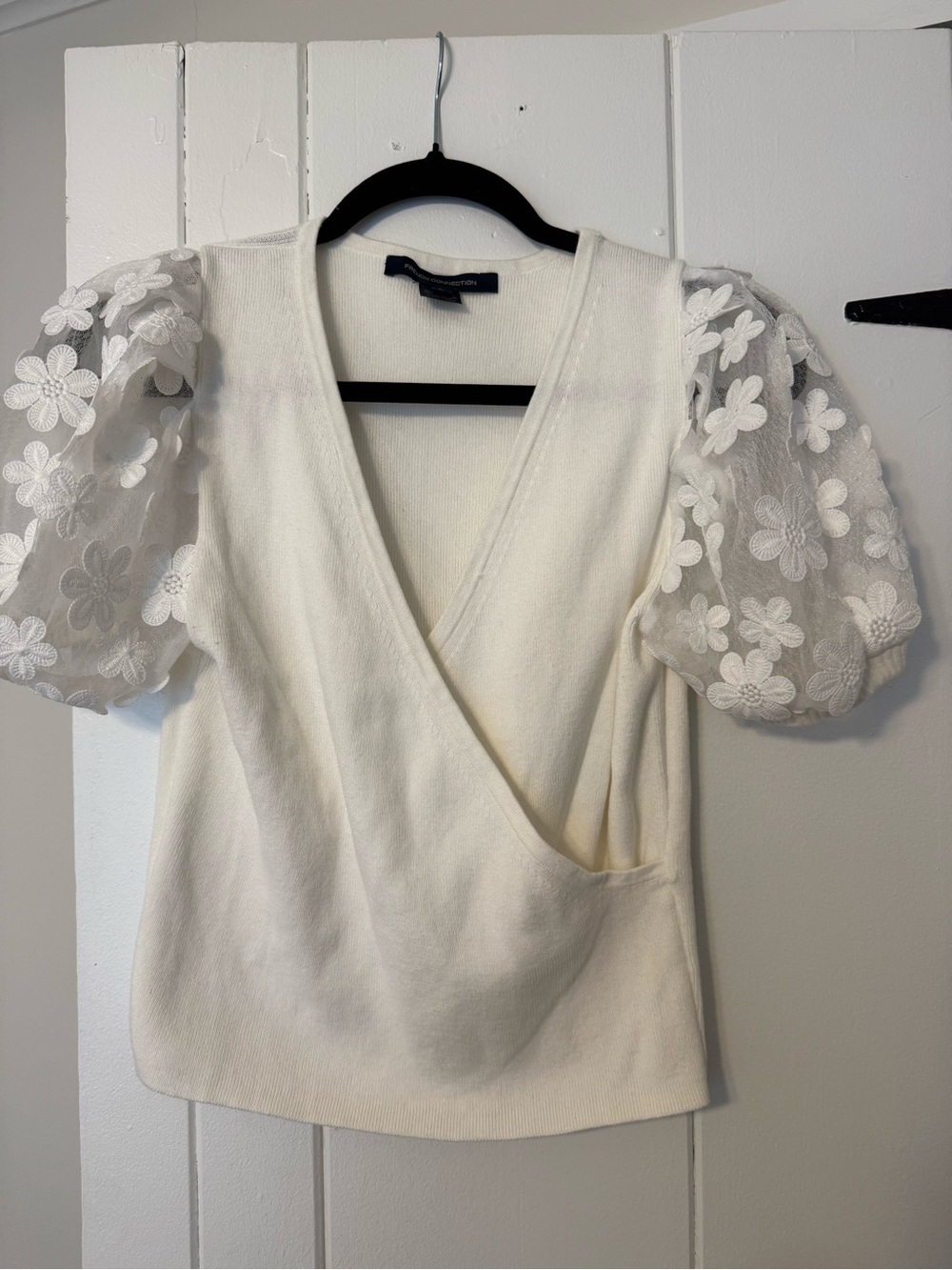French Connection Cream Puff-Sleeve V-Neck Blouse